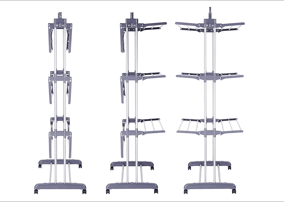 3 Tier Iron Plastic Foldable Clothes Laundry Drying Rack Wheels/Indoor/Outdoor.